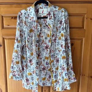 Bobeau Floral Print Blouse - White and Yellow